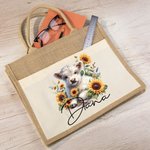 Personalized Sunflower Highland Cow Jute Tote Bag with Name Birthday Gift for Highland Cow Lover