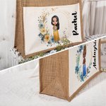 Sac en Jute Personnalisé avec Personnage et Nom Sac avec Poche en Toile Cadeau Enterrement de Vie de Jeune Fille pour Femme