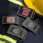 Personalizada Departamento de Bomberos Insignia de cuero hebilla de cinturón con el número de jubilación regalo de cumpleaños para el bombero