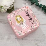 Personalized Floral Cartoon Bride Bridesmaid Leather Jewellery Box with Name Travel Essentials Wedding Bridal Shower Gift for Women