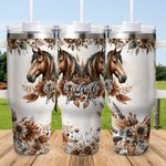 Personalisierte Boho Style Floral Pferd 40oz isoliert Name Becher mit Griff Deckel und Stroh Geburtstag Geschenk für Pferdeliebhaber