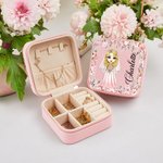 Personalized Floral Cartoon Bride Bridesmaid Leather Jewellery Box with Name Travel Essentials Wedding Bridal Shower Gift for Women