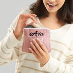Mini Trousse de Maquillage Portable Personnalisée avec Nom Brodé Double Couche Cadeau Anniversaire pour Femmes