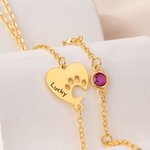 Personalizado Corazón Paw Sideway nombre grabado collar con 1-4 Birthstones Cumpleaños Memorial Gift for Dog Cat Pet Lovers