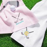 Personlig flerfärgad våfflad monogram trefaldig golfhandduk med broderad och hängande klämma bärbara golftillbehör sportgåva för golfare