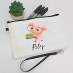 Trousse à Crayons Personnalisée avec Nom et Motif Animal Sac avec Bracelet Cadeau Anniversaire Rentrée Scolaire pour Enfant