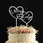 Personalisierte Spiegel Glitter Herz Acryl Hochzeitstorte Topper mit Namen und Datum Hochzeit Jahrestag Geschenk für Braut Bräutigam
