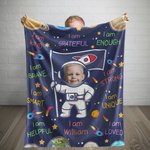 Personalized Cute Astronaut Galaxy Photo Name Throw Blanket with Positive Affirmations Phrase Birthday Baby Shower Back To School Gift for Kids
