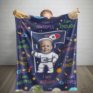 Personalisierte niedliche Astronaut Galaxy Foto Name Throw Decke mit positiven Affirmationen Satz Geburtstag Baby Dusche zurück zu Schule Geschenk für