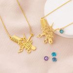 Personalized Hollow Hairdresser Birth Flower Necklace with Birthstone Minimalist Jewellery Birthday Appreciation Gift for Stylists Hairdressing Lovers