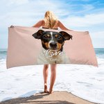 Serviette de Plage Personnalisée avec Photo de l'Animal Horizontale Séchage Rapide Nom Optionnel Cadeau d'Été pour Amoureux d'Animal de Compagnie