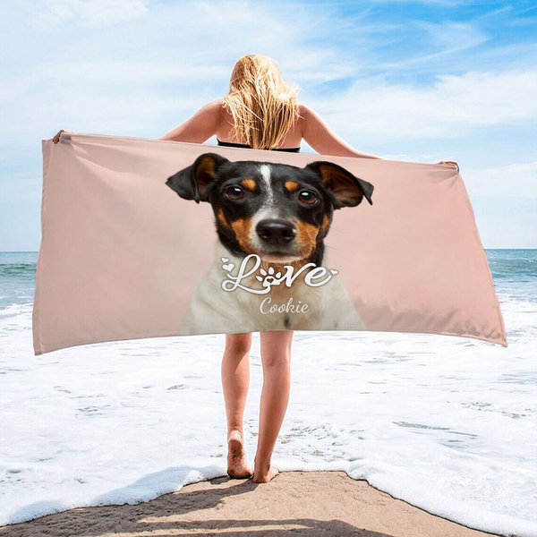Serviette de Plage Personnalisée avec Photo de l'Animal Horizontale Séchage Rapide Nom Optionnel Cadeau d'Été pour Amoureux d'Animal de Compagnie
