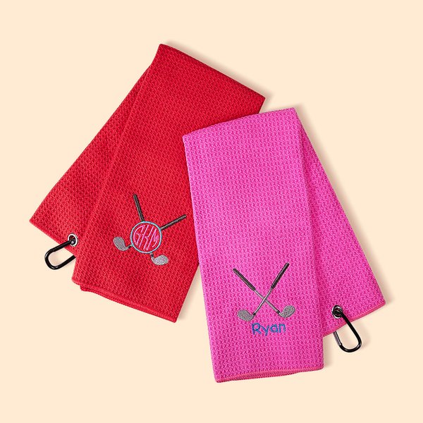 Asciugamano da golf personalizzato multicolore con ricamo e clip per appendere Accessori da golf portatili Regalo sportivo per golfisti