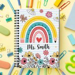 Personalized Floral Crayon Pencil Rainbow Highland Cow 120 Pages A5 Lined Spiral Notebook with Name Back to School Appreciation Gift for Teacher