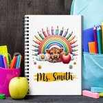 Personalized Floral Crayon Pencil Rainbow Highland Cow 120 Pages A5 Lined Spiral Notebook with Name Back to School Appreciation Gift for Teacher