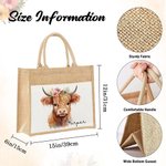 Bolsa de yute grande con nombre y bolsillo de algodón personalizada con un bonito diseño de vaca de las Highlands Regalo de cumpleaños para un amante 