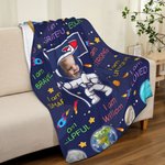 Personalized Cute Astronaut Galaxy Photo Name Throw Blanket with Positive Affirmations Phrase Birthday Baby Shower Back To School Gift for Kids