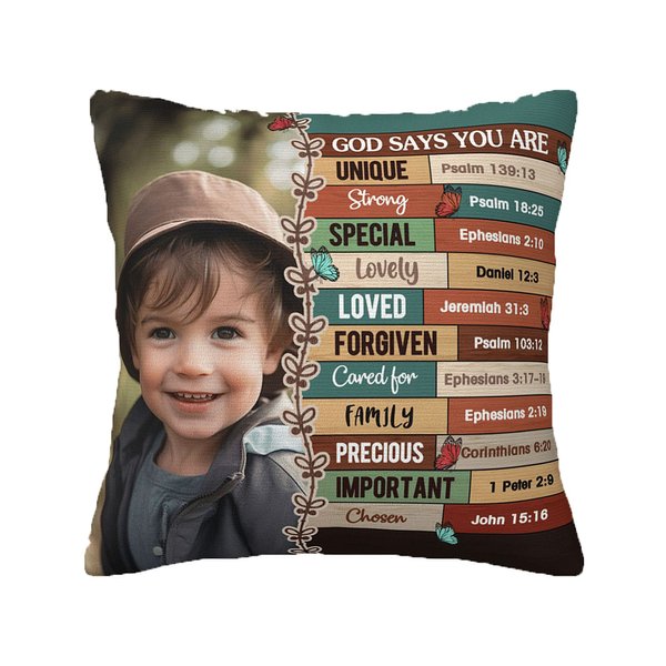 Personalised God Says You Are Bible Verse Affirmation Throw Pillow Cover with Photo and Name Religious Inspirational Christian Gift for Family Kids