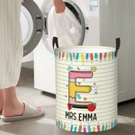 Personalized Doodle Pencil Apple Letter Large Capacity Waterproof Laundry Storage Basket with Handle Back to School Appreciation Gift for Teacher