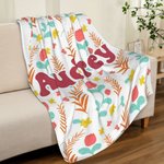 Personalized Childlike Cartoon Bunny Dinosaur Flower Warm Soft Blanket with Name Birthday Children's Day Gift for Kids