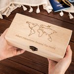 Personalizada Viajes por el Mundo Caja de Madera con Texto Viajes Luna de Miel Aventura Regalo para la Familia Amigo