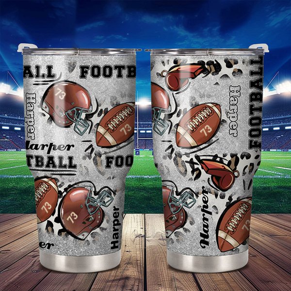 Personalized Football 30 oz Tumbler with Name and Number Birthday Gift for Football Lover Player
