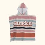 Personalized Vintage Coloured Stripes Soft Quick Dry Kid Hooded Beach Towel with Name Summer Vacation Beach Accessories Gift for Kids