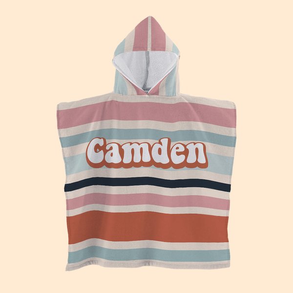 Personalised Vintage Coloured Stripes Soft Quick Dry Kid Hooded Beach Towel with Name Summer Vacation Beach Accessories Gift for Kids