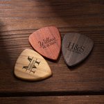 Personalised Wooden Guitar Storage Case and Picks with Engraved Monogram Birthday Gift for Guitar Lover