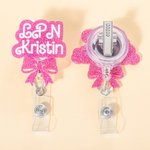 Gepersonaliseerde Roze Glitter Bow Knot Naam Badge Reel Waardering Graduation Gift voor Verpleegkundige Arts Office Worker