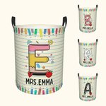 Personalized Doodle Pencil Apple Letter Large Capacity Waterproof Laundry Storage Basket with Handle Back to School Appreciation Gift for Teacher