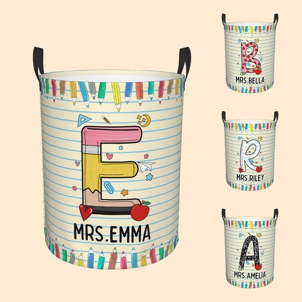 Personalizzato Doodle Pencil Apple Letter Cestino impermeabile di grande capacità per il bucato con maniglia Regalo di apprezzamento per l'insegnante 