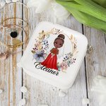 Personalized Cartoon Character Romantic Woven Floral Wreath Travel Jewellery Case with Name Wedding Bridal Shower Honeymoon Gift for Bride Bridesmaid