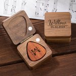 Personalised Wooden Guitar Storage Case and Picks with Engraved Monogram Birthday Gift for Guitar Lover