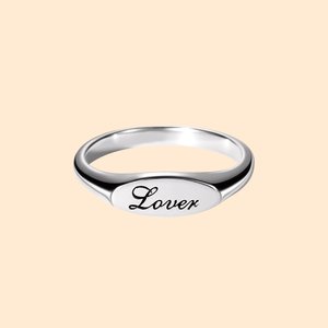Bague chevalière ovale personnalisée avec nom gravé Anniversaire Fête des mères Cadeau pour elle
