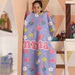 Personalized Childlike Cartoon Bunny Dinosaur Flower Warm Soft Blanket with Name Birthday Children's Day Gift for Kids