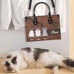 Personalized Retro Cartoon Cat Pebbled Leather Large Tote Bag with Name and Shoulder Strap Birthday Anniversary Memorial Gift for Cat Pet Lovers