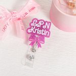 Gepersonaliseerde Roze Glitter Bow Knot Naam Badge Reel Waardering Graduation Gift voor Verpleegkundige Arts Office Worker