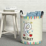Personalized Doodle Pencil Apple Letter Large Capacity Waterproof Laundry Storage Basket with Handle Back to School Appreciation Gift for Teacher