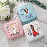 Personalized Cartoon Character Romantic Woven Floral Wreath Travel Jewellery Case with Name Wedding Bridal Shower Honeymoon Gift for Bride Bridesmaid