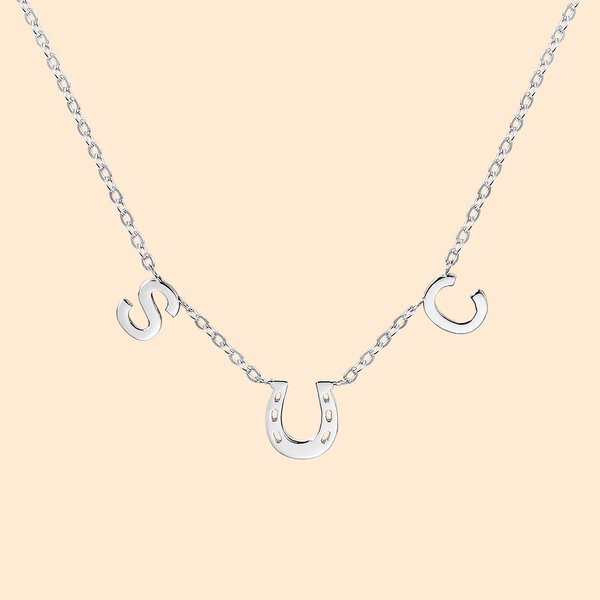 Personalised Horseshoe Necklace with Two Initials Birthday Anniversary Gift for Horse Lover Women
