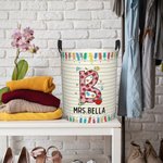 Personalized Doodle Pencil Apple Letter Large Capacity Waterproof Laundry Storage Basket with Handle Back to School Appreciation Gift for Teacher