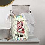 Personalized Doodle Pencil Apple Letter Large Capacity Waterproof Laundry Storage Basket with Handle Back to School Appreciation Gift for Teacher
