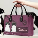 Personalized Retro Cartoon Cat Pebbled Leather Large Tote Bag with Name and Shoulder Strap Birthday Anniversary Memorial Gift for Cat Pet Lovers