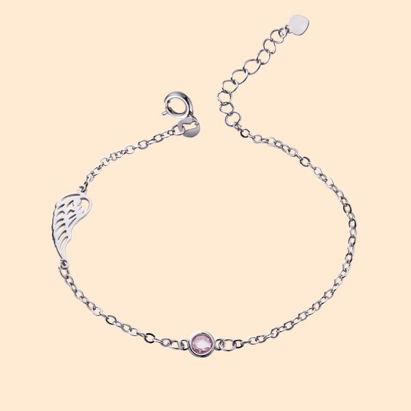 Bracciale regolabile personalizzato con ala d'angelo e pietra di nascita Regalo commemorativo di simpatia per amici di famiglia
