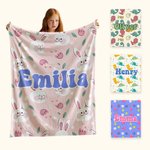 Personalized Childlike Cartoon Bunny Dinosaur Flower Warm Soft Blanket with Name Birthday Children's Day Gift for Kids