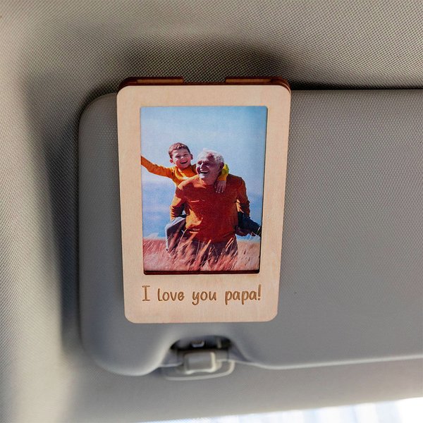 Personalized Wooden Photo Frame Car Sun Visor Clip with Engraved Text Car Accessories Birthday Gift for Family