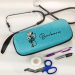 Personalised Birth Flower Bouquet Bow Stethoscope Case with Mesh Pockets and Name Birthday Nurse Graduation Gift Nurse Doctor Medical Staff