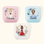 Personalized Cartoon Character Romantic Woven Floral Wreath Travel Jewellery Case with Name Wedding Bridal Shower Honeymoon Gift for Bride Bridesmaid