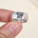 Personalized Engraved Sketch Drawing Photo Pet Portrait Hammered Ring with Text Birthday Memorial Gift for Women Pet Lovers